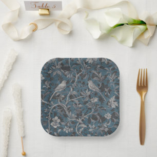 Modern Elegant Chinoiserie Floral Pattern Paper Plate