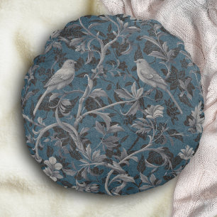 Modern Elegant Chinoiserie Floral Pattern Round Cushion
