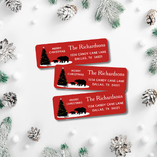 Modern Elegant Christmas Bears Return Address Label