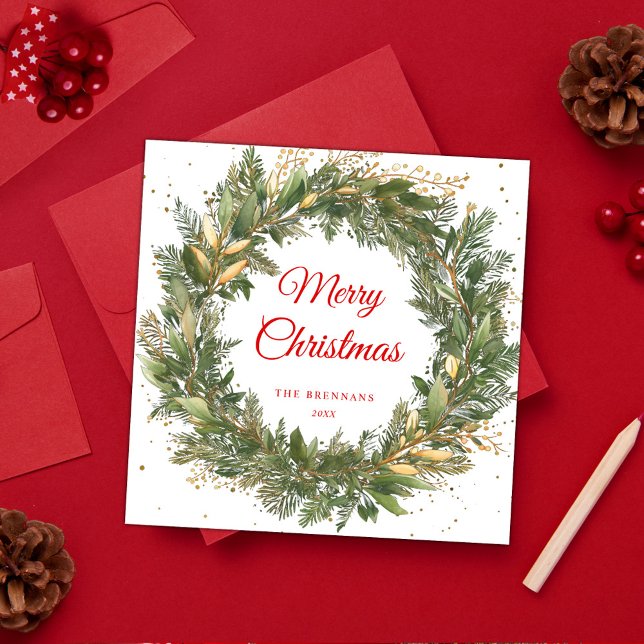 Modern Elegant Christmas Botanical Greenery Wreath Holiday Card (Modern Elegant Christmas Botanical Greenery Wreath Holiday Card)