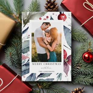 Modern Elegant Christmas Botanical Photo Holiday Card