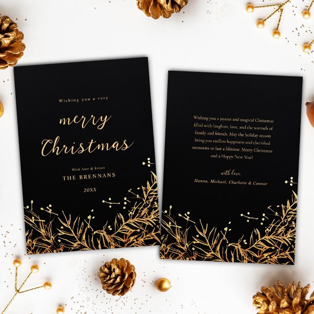 Modern Elegant Christmas Festive Gold Black Holiday Card (Modern Elegant Christmas Festive Gold Black Holiday Card)