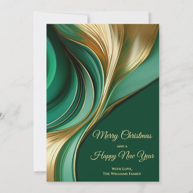 Modern Elegant Christmas Green and Gold Holiday Card (Front)