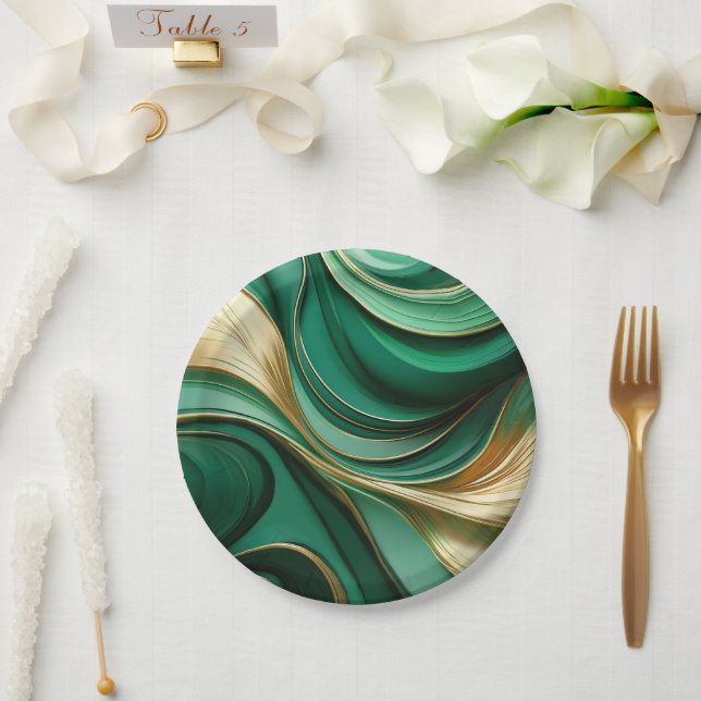 Modern Elegant Christmas-Green and Gold- Paper Plate (Wedding)