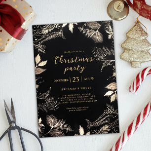 Modern Elegant Christmas Party Black Gold Festive Invitation