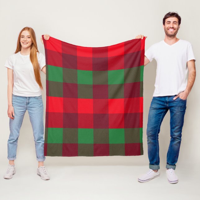 Modern Elegant Christmas Red & Green Buffalo Plaid Fleece Blanket (In Situ)