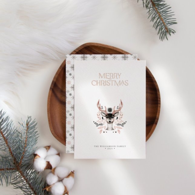 Modern Elegant Christmas Rose Foil Non-Photo Card (Creator Uploaded)