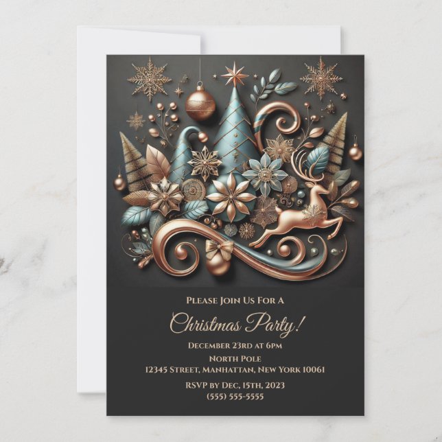 Modern Elegant Christmas-Rose Gold- Invitation (Front)