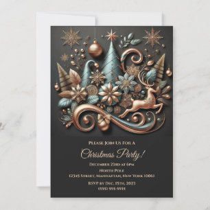 Modern Elegant Christmas-Rose Gold- Invitation