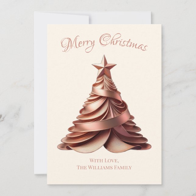 Modern Elegant Christmas Tree-Rose Gold Holiday Card (Front)
