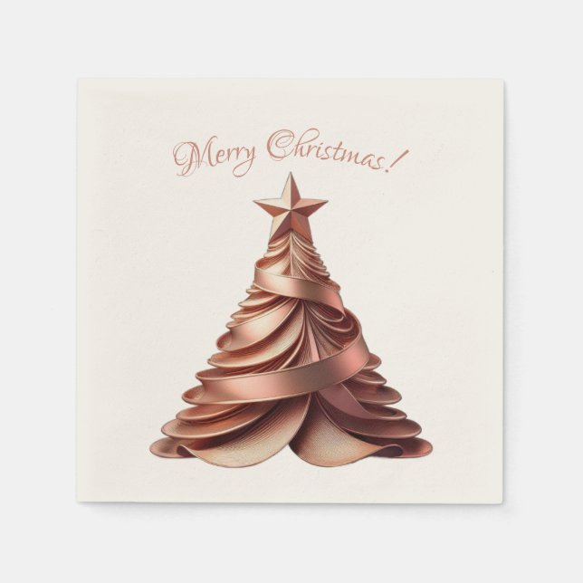 Modern Elegant Christmas Tree-Rose Gold Napkin (Front)
