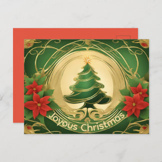 Modern Elegant Christmas Tree with Gold Color Trim Holiday Postcard