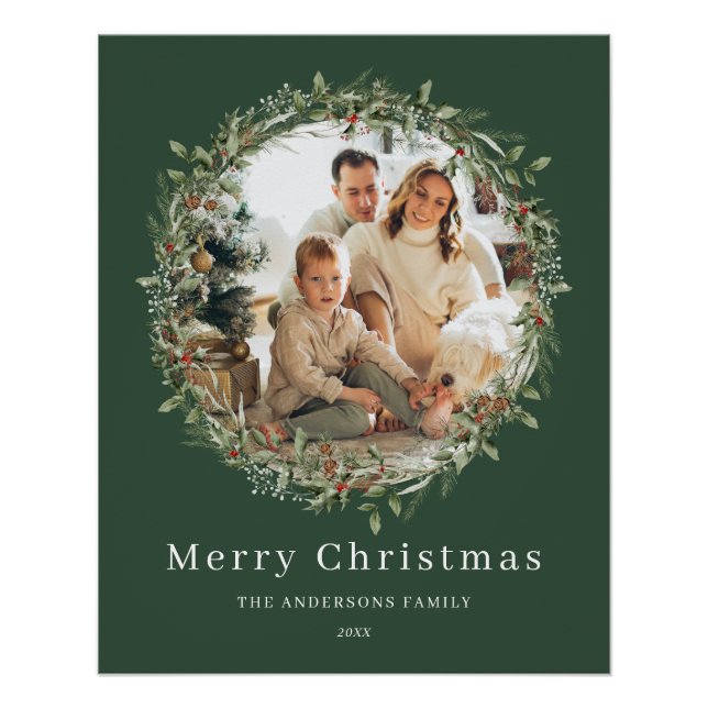 Modern elegant Christmas wreath family photo Poster (Front)
