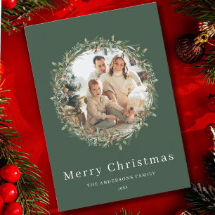 Modern elegant Christmas wreath holiday card