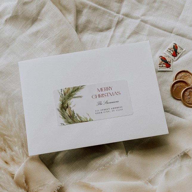 Modern Elegant Christmas Wreath Return Address  Label (Creator Uploaded)