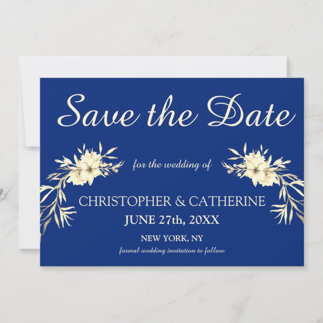 Modern Elegant Classic Blue Save the Date Wedding (Front)