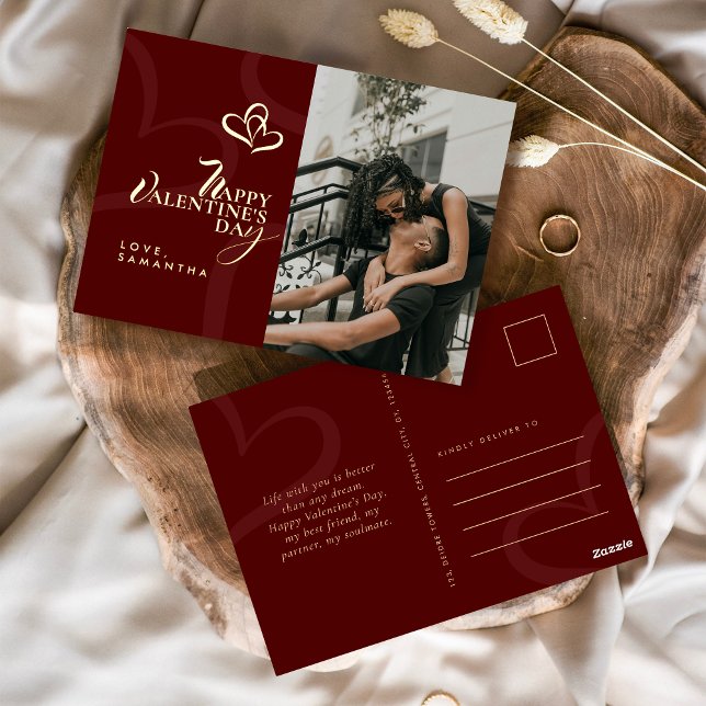 Modern Elegant Classic Chic Valentine's Photopop Foil Holiday Postcard (Creator Uploaded)