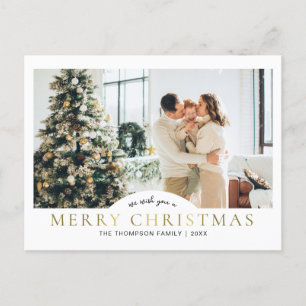 Modern Elegant Classic Gold Merry Christmas Photo Holiday Postcard