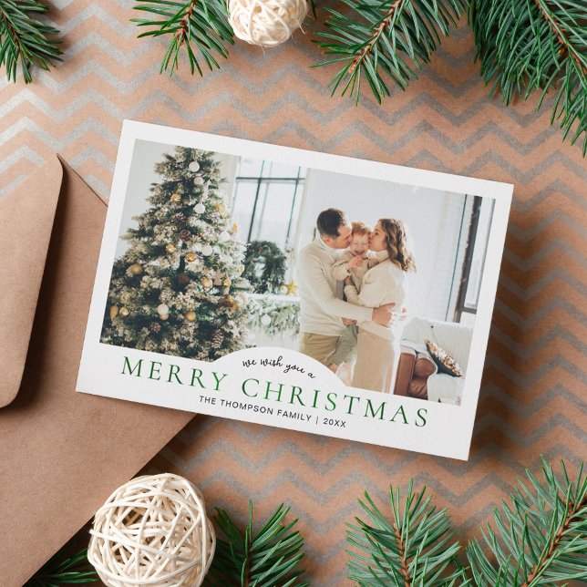 Modern Elegant Classic Green Merry Christmas Photo Holiday Card (Creator Uploaded)