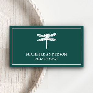 Modern Elegant Classic Green White Dragonfly Business Card