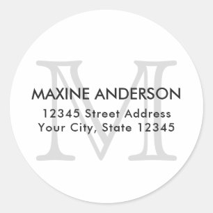 Modern Elegant Classic Grey Monogram Initial Round Sticker