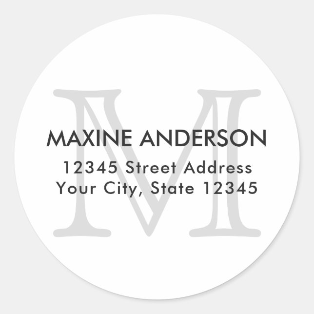 Modern Elegant Classic Grey Monogram Initial Round Sticker (Front)