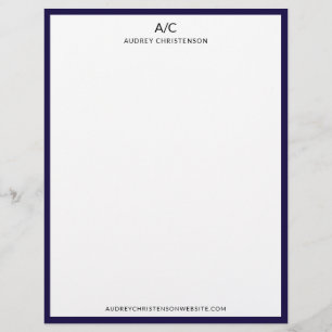 Modern elegant classic monogram navy blue frame custom letterhead