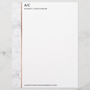 Modern elegant classic monogram rose gold marble custom letterhead