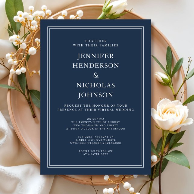 Modern Elegant Classic Navy Blue Virtual Wedding Invitation (Modern Elegant Classic Navy Blue Virtual Wedding Invitation)