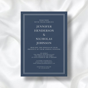 Modern Elegant Classic Navy Blue Virtual Wedding Invitation