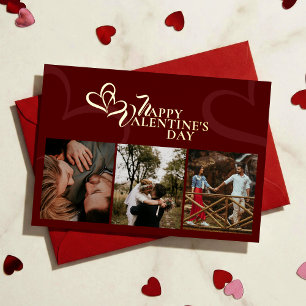 Modern Elegant Classic Red Chic Valentines Photo Foil Holiday Card