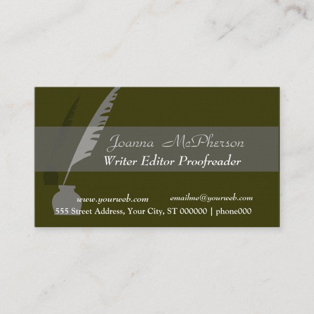 Modern Elegant Classy Black Vintage Pen Business Card (Front)