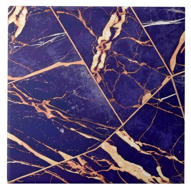 Modern Elegant Classy Marble Dark Purple Rose Gold Ceramic Tile (Front)