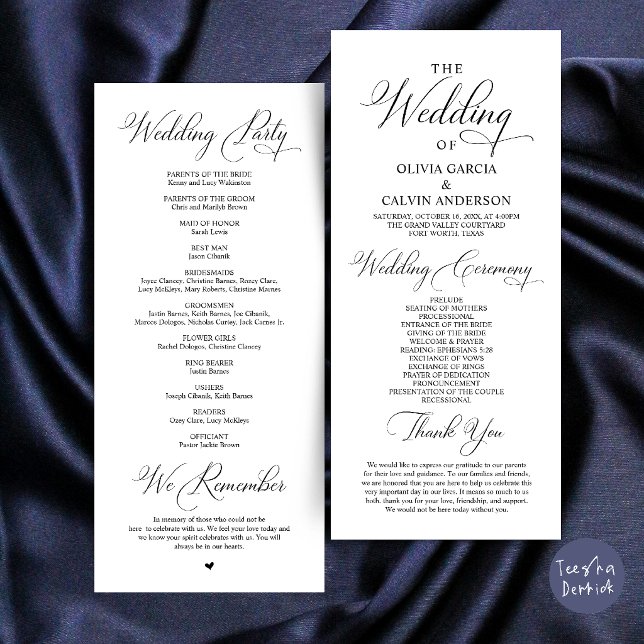 Modern Elegant Classy Wedding Ceremony Order Program (Modern Elegant Classy Wedding Ceremony Order Program Card in Black and White)