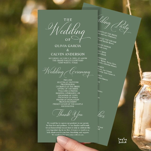 Modern Elegant Classy Wedding Ceremony Order Program (Modern Elegant Classy Wedding Ceremony Order Program Card in sage green)