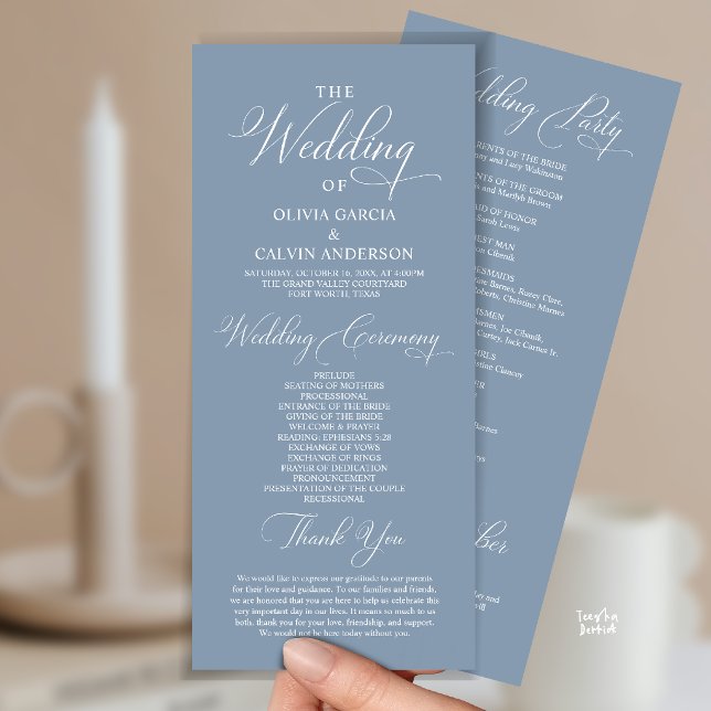 Modern Elegant Classy Wedding Ceremony Order Program (Modern Elegant Classy Wedding Ceremony Order Program Card in dusty blue)