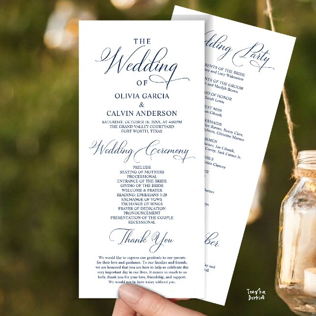 Modern Elegant Classy Wedding Ceremony Order Program (Modern Elegant Classy Wedding Ceremony Order Program Card in Navy Blue)