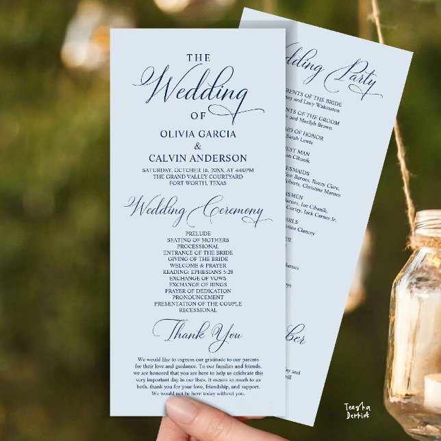 Modern Elegant Classy Wedding Ceremony Order Program (Modern Elegant Classy Wedding Ceremony Order Program Card in misty Blue)