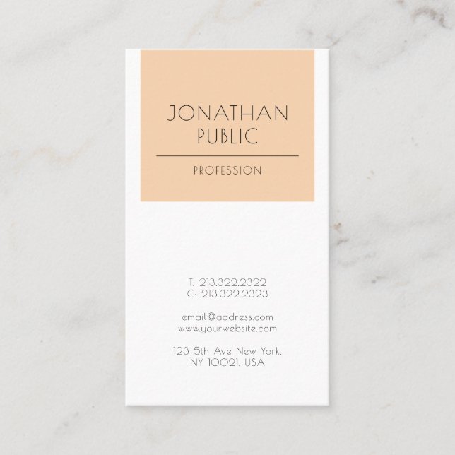 Modern Elegant Clean Plain Trendy Apricot Luxury Business Card (Front)