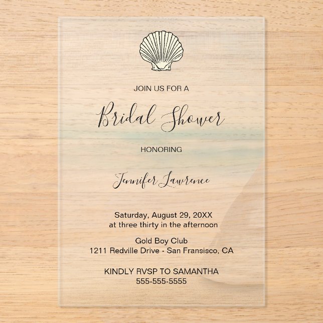 Modern Elegant Coastal Bridal Shower  Acrylic Invitations (Front)