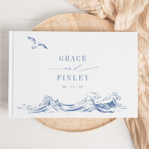 Modern Elegant Coastal Chic Blue Wedding Guest Book