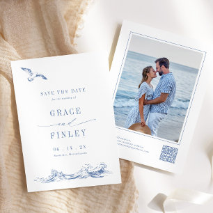 Modern Elegant Coastal Chic Blue Wedding Photo  Save The Date