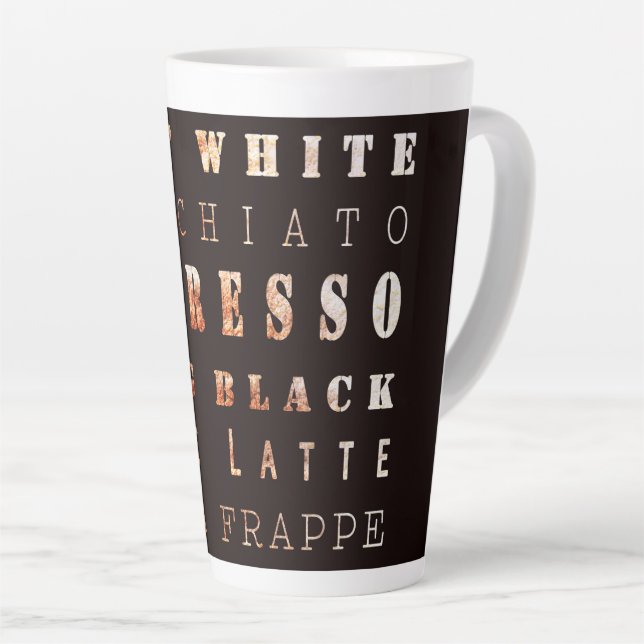 Modern Elegant Coffee Types Typography Brown Latte Mug (Right Angle)