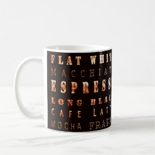 Modern Elegant Coffee Types Typography Brown Mug