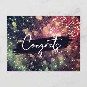 Modern Elegant Colourful Fireworks Festive Congrat Postcard