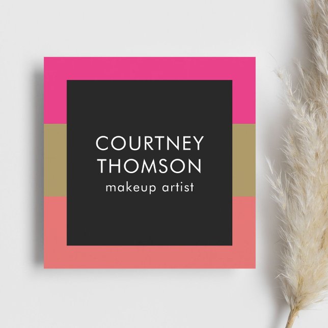 Modern Elegant Colourful Stripes Makeup Artist Square Business Card (Creator Uploaded)