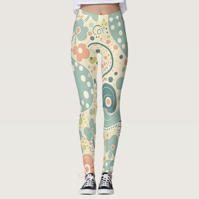 Modern Elegant Colourful Stylish Floral Shapes Leggings (Front)