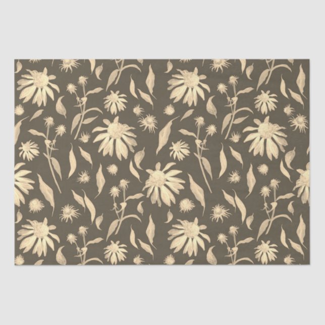 Modern Elegant Coneflowers Brown Beige Tissue Paper (Front)