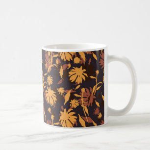 Modern Elegant Coneflowers Yellow Orange Dark Grey Coffee Mug