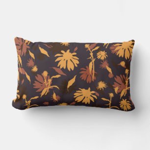 Modern Elegant Coneflowers Yellow Orange Dark Grey Lumbar Cushion